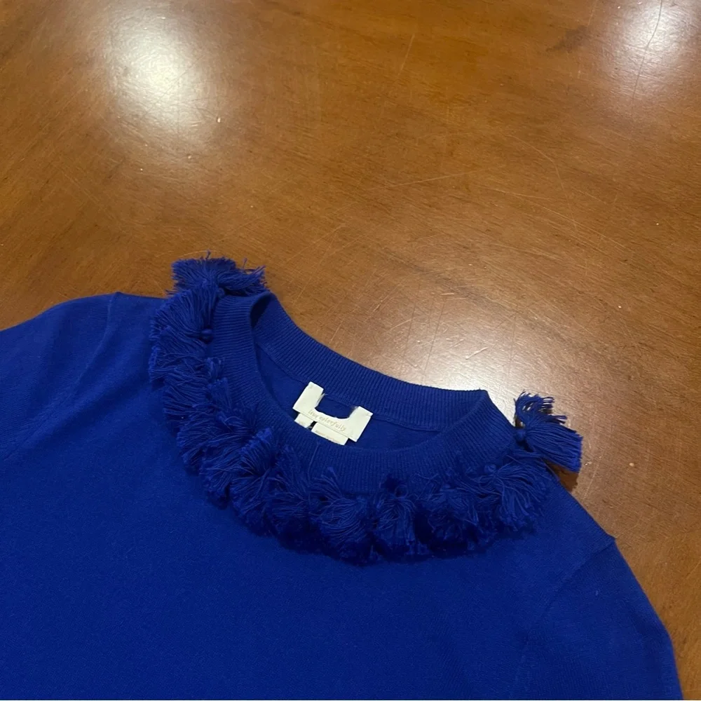 NEW‎ Kate Spade New York Silk Blend Tassel Crewneck Sweater Cobalt Blue XS